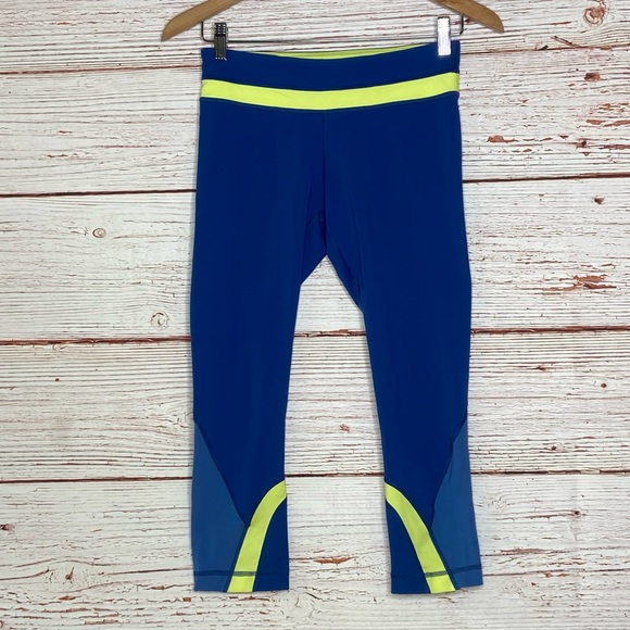 Lululemon Run Inspire Crop II in Limitless Blue/Clarity Yellow Sz 6 - Picture 6 of 14